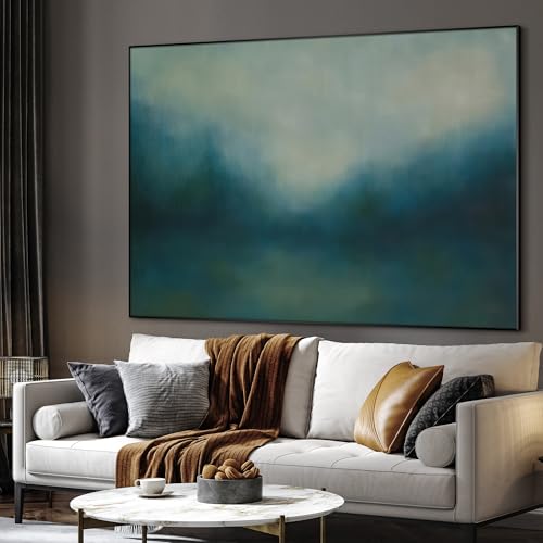 46"x60" Extra Large Framed Wall Art Misty Blue Landscape Abstract Ocean and Sky Illustration for Home Living Room Bedroom Decor