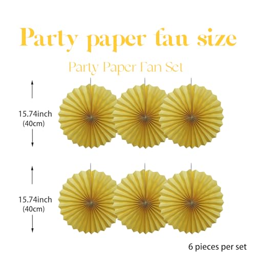 Yellow Birthday Decorations Yellow Hanging Paper Fans Set DIY 6 Pcs (6 Count)