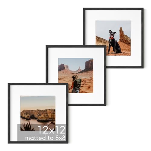 Solid Oak Wood 12”x12” Picture Frames Matted to 8”x8” Set of 3 (3 Count)