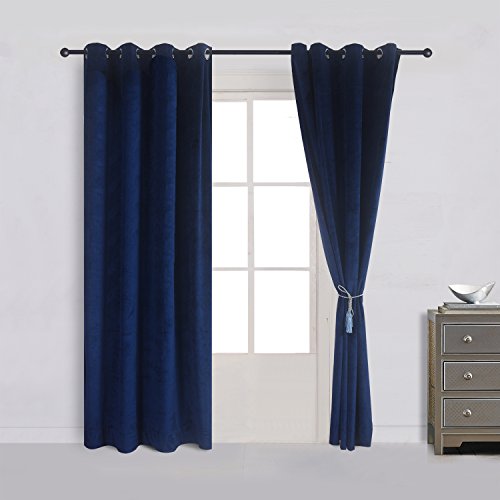 Set of 2 Heavy Velvet Flannel Blackout Window Curtains Drapes with Top Grommet Draperies Eyelet 52 Inches Wide by 120 Inches Long
