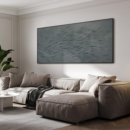 24"x46" Extra Large Framed Wall Art Gray School of Fish Minimalist Ocean