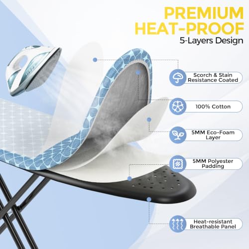 Foldable 7 Level Heigh Adjustable Ironing Board with Iron Rest