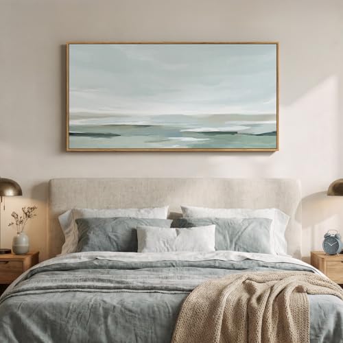 Large Framed Sage Green Abstract Wall Art for Living Room