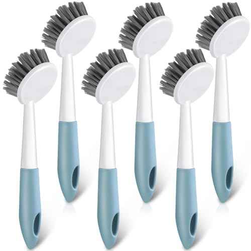 6 Pack Long Handle Dish Scrub Brush Stiff Bristles (6 Count)