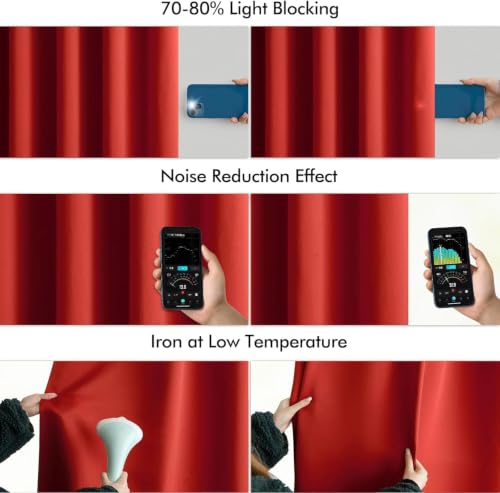 Christmas Red Back Tab Blackout Curtains 52x102 Inch Long 2 Panels (2 Count)