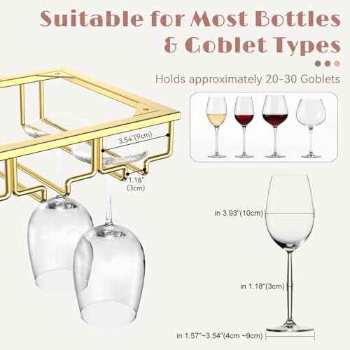12 Row Wine Glass Rack Under Cabinet Large Capacity