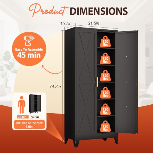 75" H Tall Kitchen Storage Cabinet with Doors