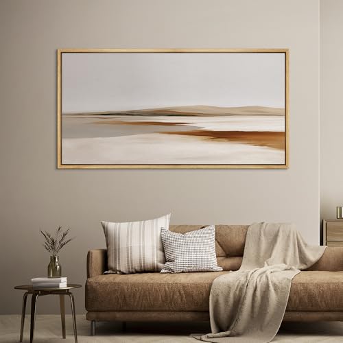 Extra Large Framed Canvas Print Wall Art Neutral Earth Tone Desert Landscape Minimalist Terracotta and Grey Long Retro Fine Art Illustrations Decorative Colorful for Bedroom