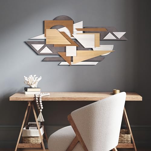Moonlit Mist I" Handmade Dimensional Solid Paulownia Wood Abstracts Wall Art (11 Count)