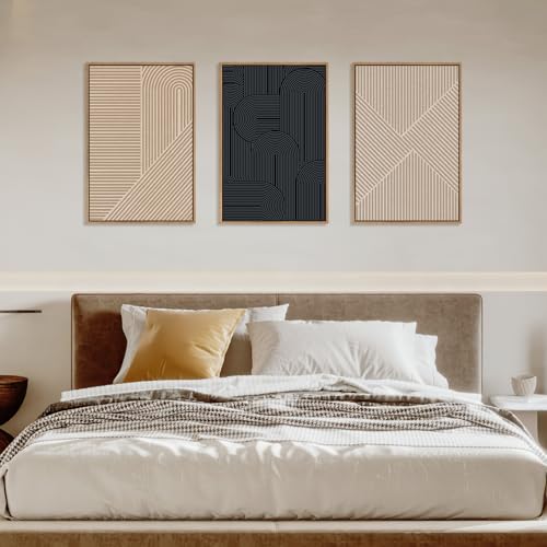 Large Abstract Textured Line Framed Canvas Wall Art (3 Count)