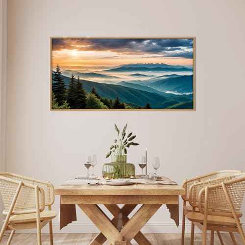 Large Nature Mountain Sunrise Framed Canvas Wall Art