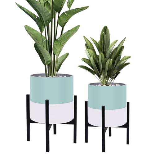 10 & 12 Inches Large Indoor Plant Pots with Stand & Drainage Holes (2 Count)
