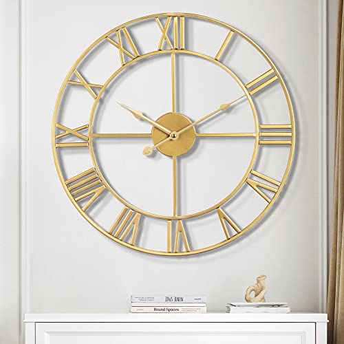 Vintage Retro Roman Numerals Metal Gold Large Wall Clock