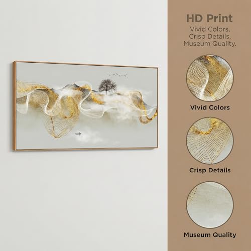 Wall Art Modern Zen Light Luxury Natural Landscape with Golden and White lines Background Wall Decor Canvas Prints for Living Room Bedroom 20x40 Inches