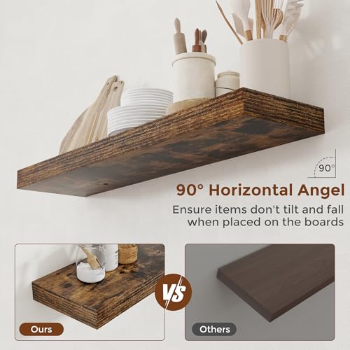 36 Inch Floating Shelves for Wall 8 Inch Deep Rustic Brown Shelves Set of 2 (2 Count)