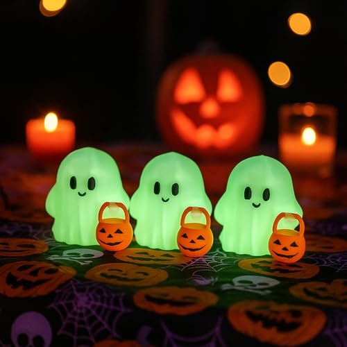 Halloween Decor Fluorescence Ghost Figurines Carrying Pumpkins