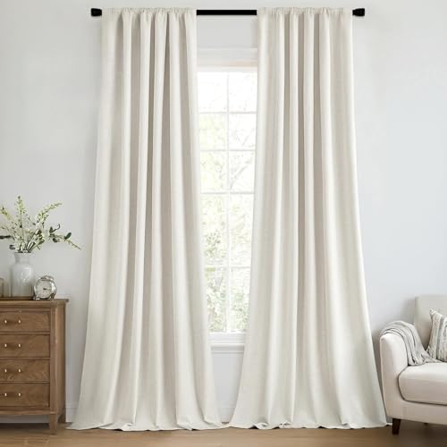 100% Blackout Back Tab Pleat Linen Curtains 50" Wx108 L (2 Count)