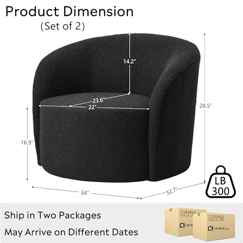 34" Boucle Swivel Barrel Chair with 18" Ottoman Set (2 Count)