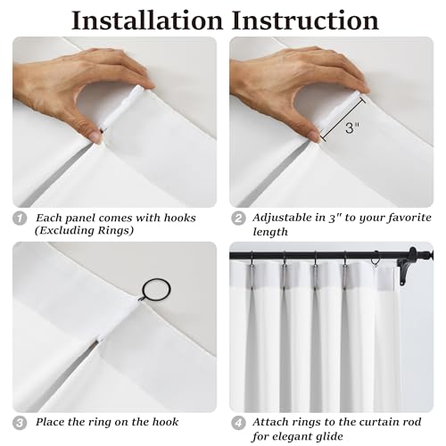 White Pleated Privacy Curtain Panels 102 Inch Length (2 Count)