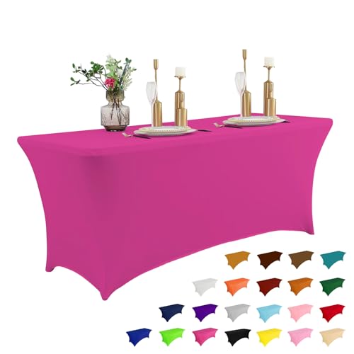 4FT Table Cloth for Rectangular Spandex Fuchsia Table Cover