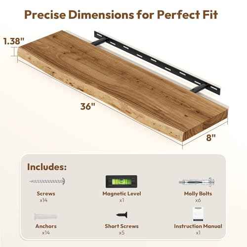 Wood Floating Shelves Live Edge 36” Set of 2 (2 Count)