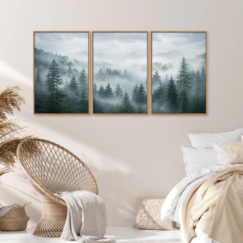 Large Misty Forest Framed Canvas Wall Art Set