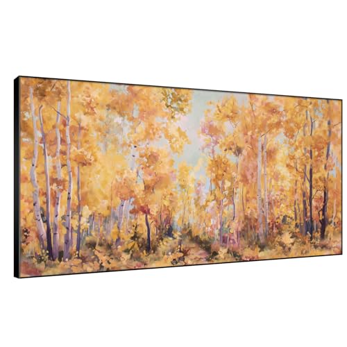 36"x72" Extra Large Framed Wall Art Golden Autumn Forest Path with Vibrant Foliage for Home Living Room Bedroom Decor