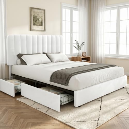Full Size Upholstered Bed Frame with 4 Drawers and Headboard
