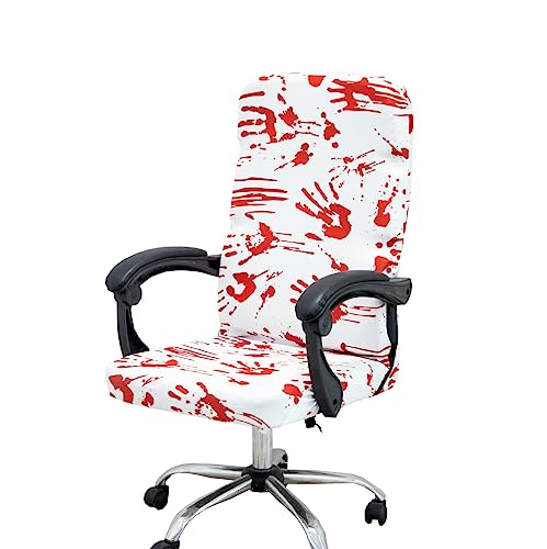 Halloween Office Chair CoversHorror Bloody Handprints Footprints on White Horror Theme Print Stretchable Slipcover for Modern Simplism Style High Back Boss Chair