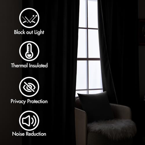 Black Velvet Pinch Pleat Blackout Curtains W52 X L108 Inches