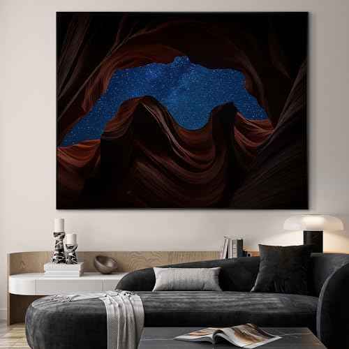 60"x72" Extra Large Framed Wall Art Starry Night Sky Through Antelope Canyon Rock Arch for Home Living Room Bedroom Decor