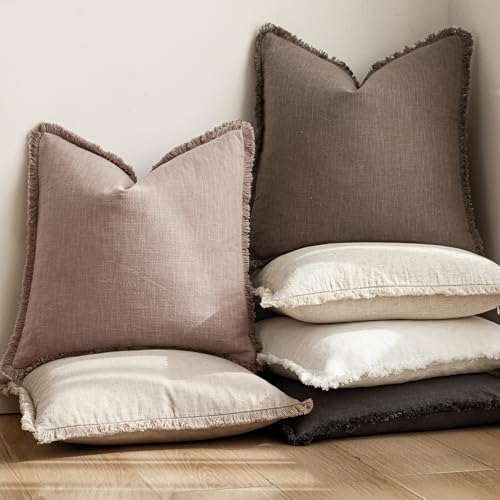 Decorative Linen Fringe Throw Pillow Covers 24×24 Dusty Pink (2 Count)