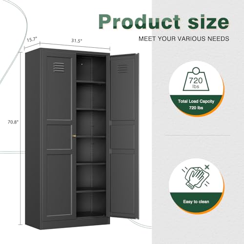 Black Storage Cabinet with Adjustable Shelves