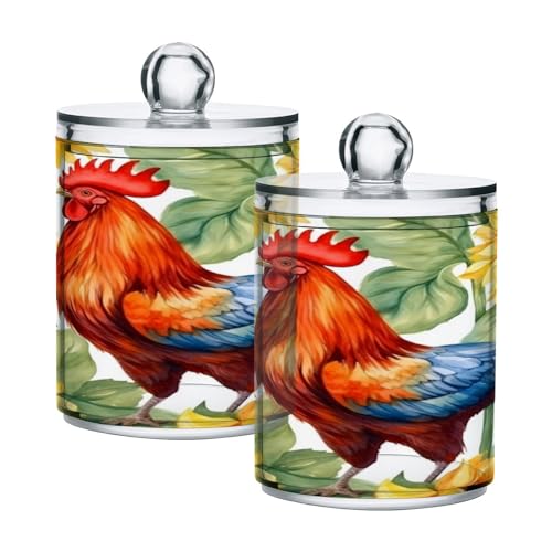 Sunflower Rooster 2PC Airtight Transparent Plastic Storage Jar (2 Count)