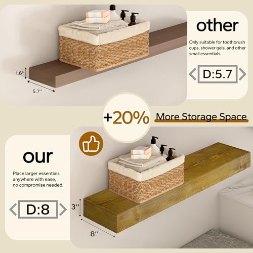 Floating Shelves 3 inch Thick for Wall Set of 2