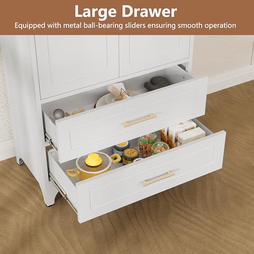 75" Tall White Metal Pantry Storage Cabinet with 2 Drawers