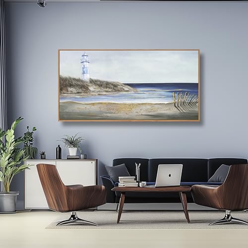 Large Ocean Wall Art Blue and Gold Wall Decor Framed Artwork Vogue Canvas Painting for Living Room Bedroom Dining Room Office Home Decor 30x60 Inch