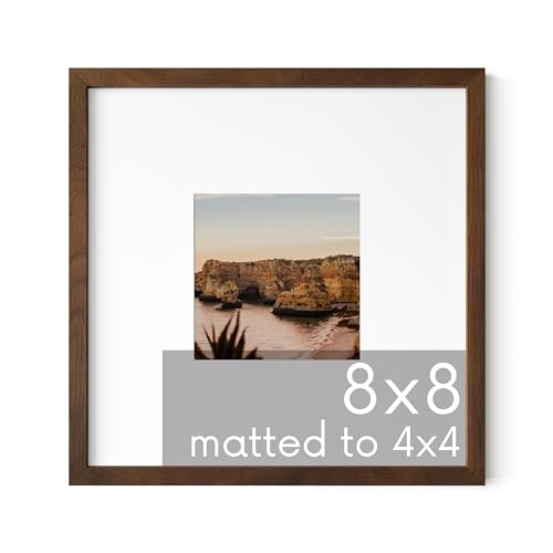 Walnut Oak Wood 8x8 Picture Frame Matted to 4x4