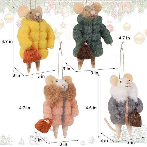 Set of 4 Christmas Felt Mice Ornaments (4 Count)