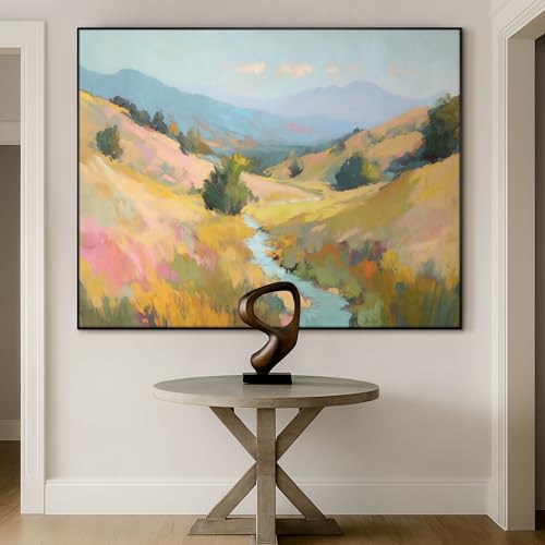 36"x46" Extra Large Framed Wall Art Golden Valley Light Landscape Illustration for Home Living Room Bedroom Decor