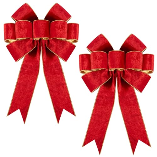 2pcs Large Christmas Bows Velvet Red Bows Holiday Red Christmas Bows Decorations for Wreath Velvet Bows Decor for Christmas Tree Topper