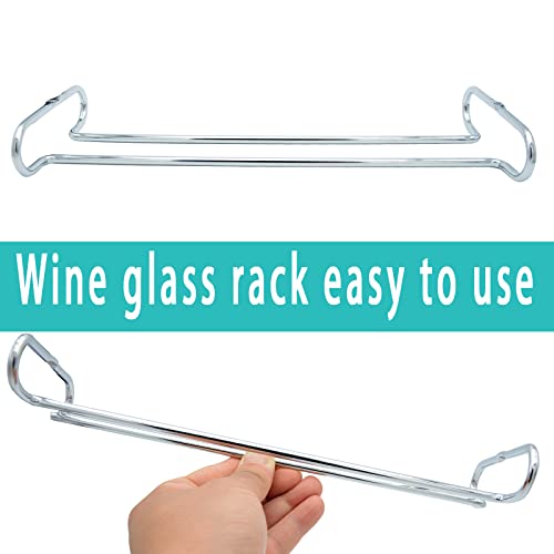 10 Inch Wine Glass Rack Under Cabinet Shelf Stemware Storage Hanging Hanger Organizer Glasses Holder with Drying Under Counter Metal for Kitchen and Bar Set of 2 Silver (2 Count)