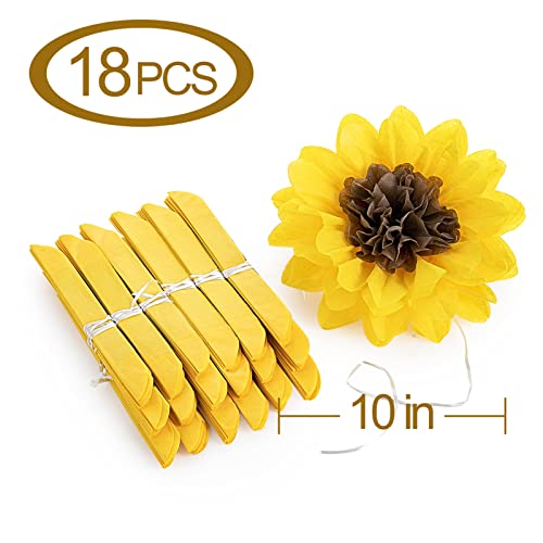 Sunflowers Party Decorations Yellow Tissue Pom Poms Paper Flowers for Classroom Baby Shower Wedding Birthday Party Backdrop Home Decoration (18 Count)