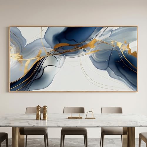 Wall Art Abstract Painting Modern Art Gold and Blue Background Canvas Prints Pictures for Living Room Bedroom Artwork Home Decor Framed 20x40inch