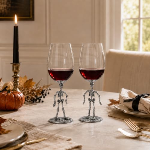 Spooky Gothic Goblets Skeleton Stemmed Wine Glasses (2 Count)