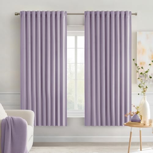 Lilac Back Tab Blackout Curtains 52x63 Inches Long 2 Panels Set (2 Count)