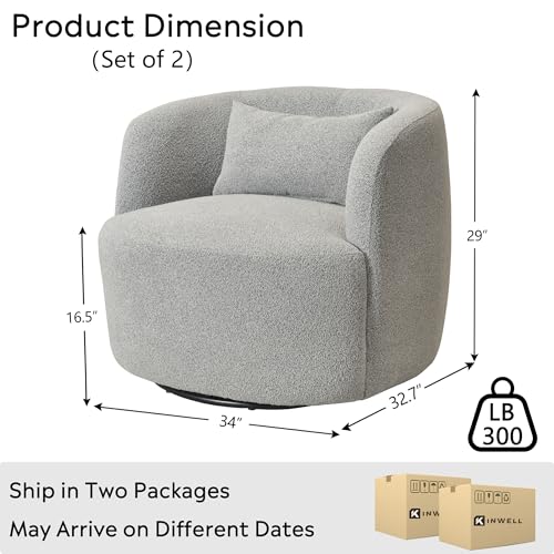 34" W Boucle Swivel Barrel Chairs with Pillow Set of 2 (2 Count)