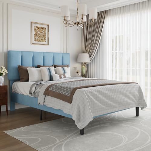 Queen Size Bed Frame with Upholstered Headboard