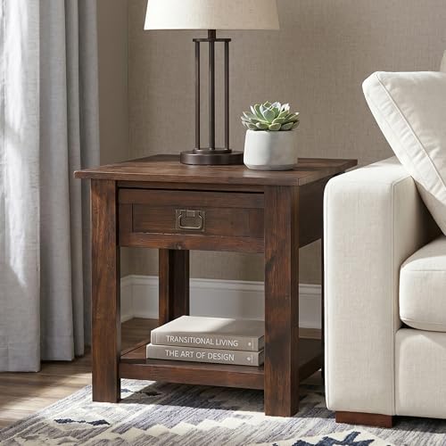 Monroe 22" Wide Solid Wood End Table in Distressed Ash Brown