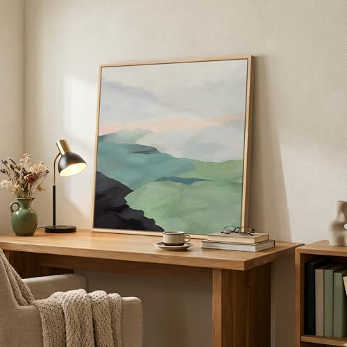 Framed Modern Neutral Green Landscape Abstract Canvas Wall Art